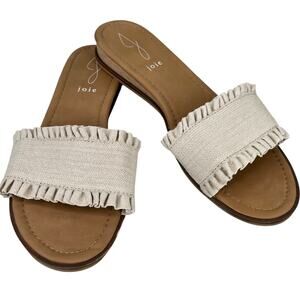 Joie Eidel Canvas Ruffle Cream Flat Slide Sandals 8
